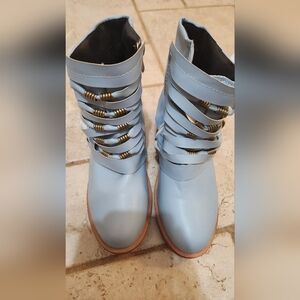 NWOT Women's Light Blue Strappy Ankle Boots -